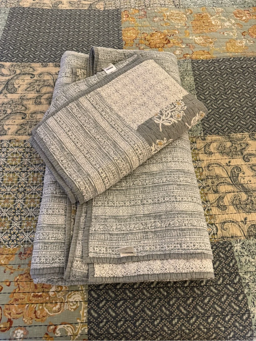 Sonoma Quilted Patchwork Bedspread in Sage and Cream